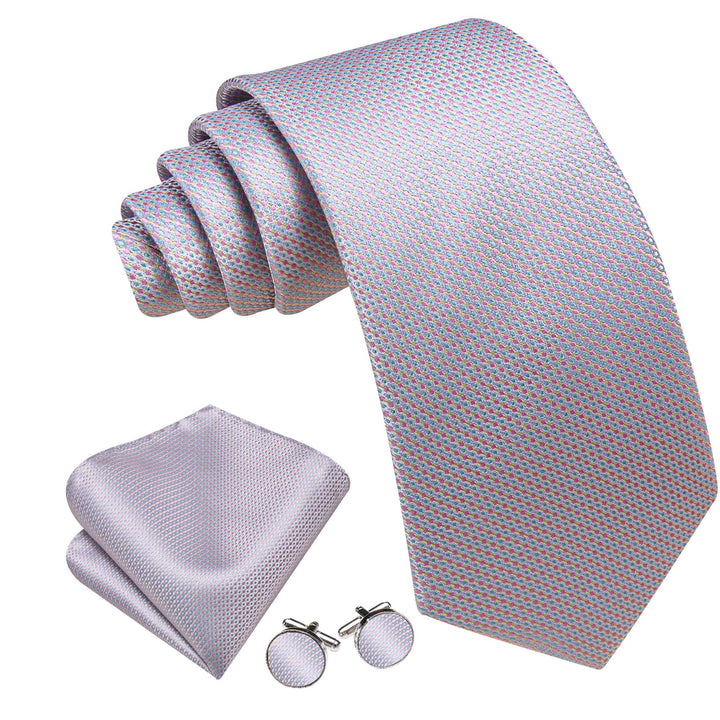 Dress Tie Light Purple Polka Dots Men's Silk Tie Handkerchief Cufflinks Set