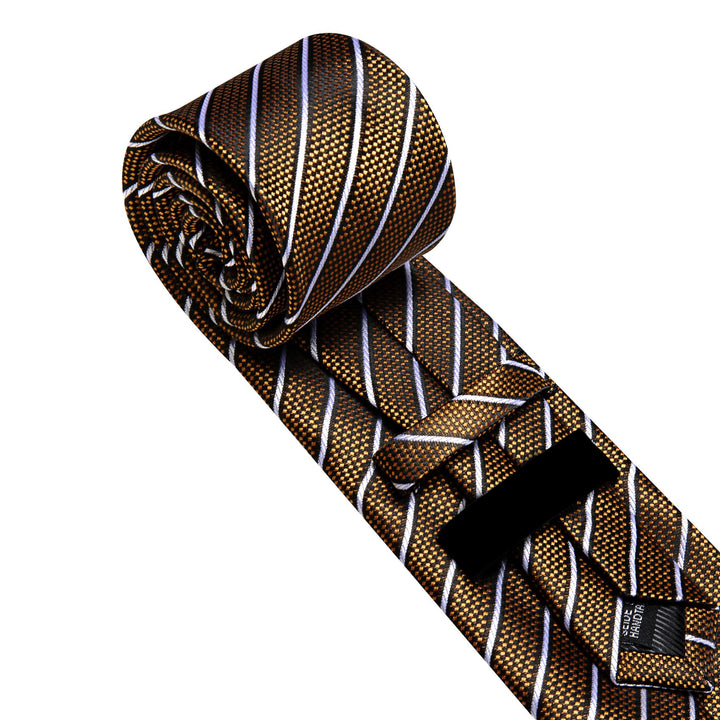 Dress Tie Gold Striped Men's Silk Tie Hanky Cufflinks Set