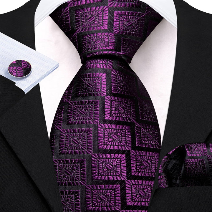 Dress Tie Deep Purple Novelty Men's Silk Tie Handkerchief Cufflinks Set
