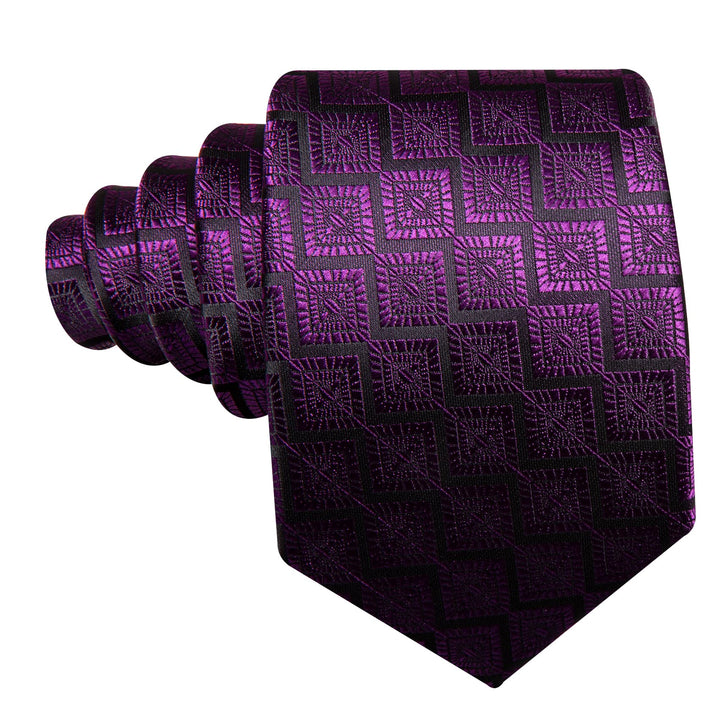 Dress Tie Deep Purple Novelty Men's Silk Tie Handkerchief Cufflinks Set