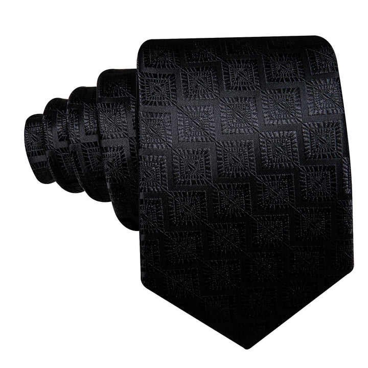 Classic Black Novelty mens business silk tie handkerchief cufflinks set