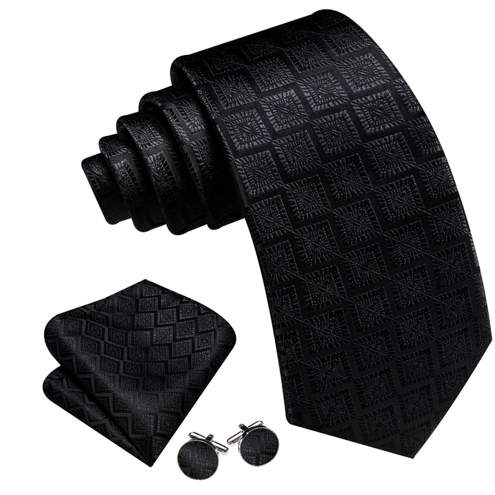 Classic Black Novelty mens business silk tie handkerchief cufflinks set