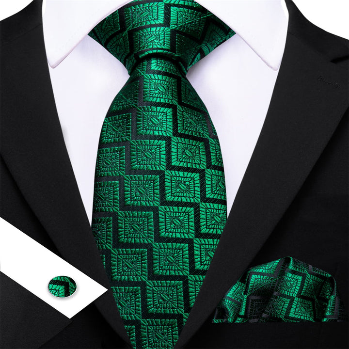 Dress Tie Emerald Green Novelty Men's Silk Tie Hanky Cufflinks Set