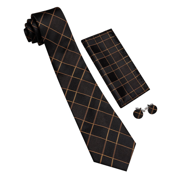 deep brown plaid silk mens suit dress tie set for business