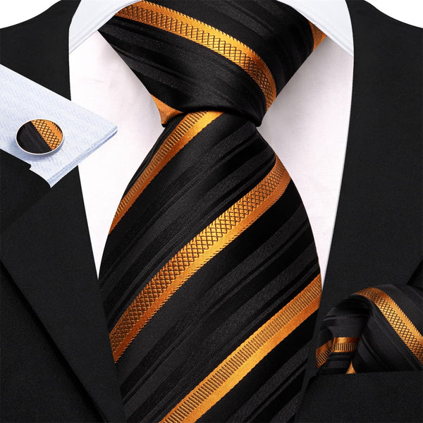 mens silk striped black yellow ties