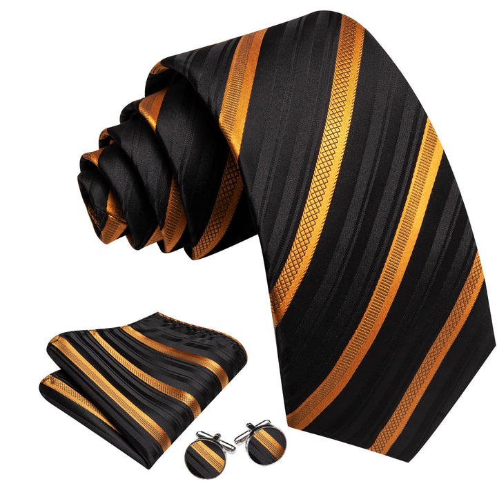 mens silk striped black gold yellow ties