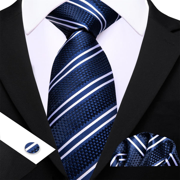 mens silk striped blue suit tie