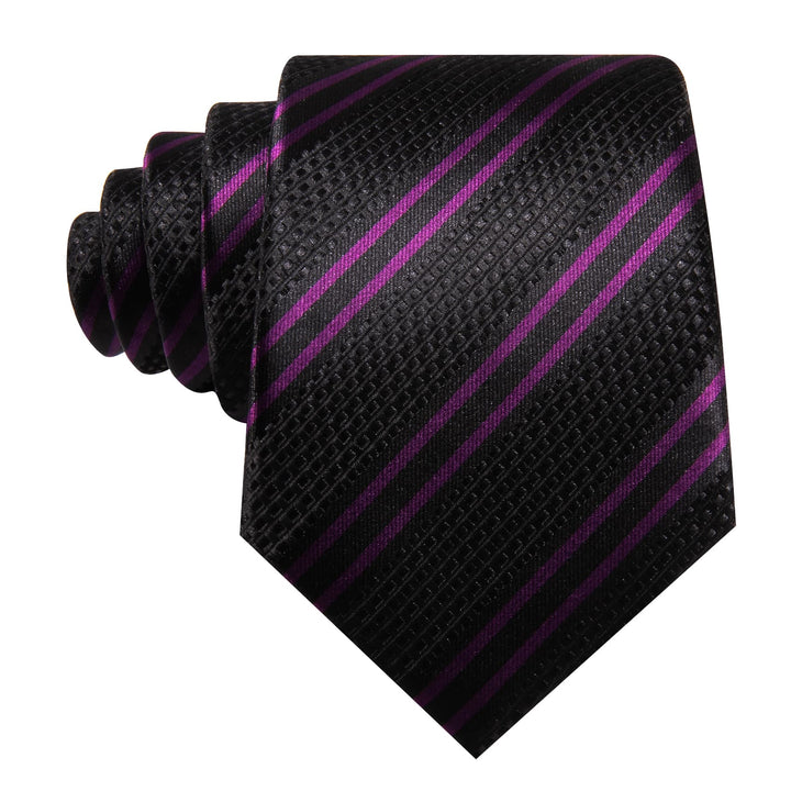 black deep purple lines striped silk mens ties set