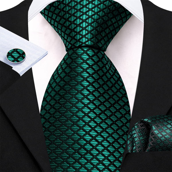 Emerald Green Plaid mens silk dress suit ties set for business