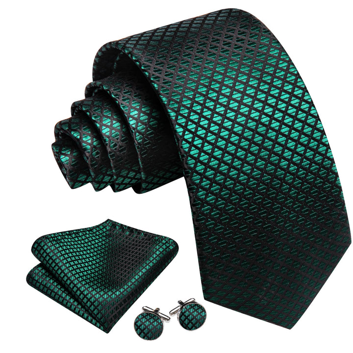 Emerald Green Plaid mens silk dress suit ties set for business