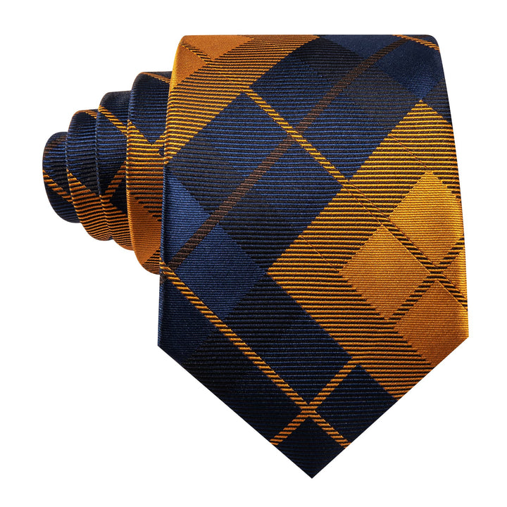 gold navy blue plaid mens silk ties set