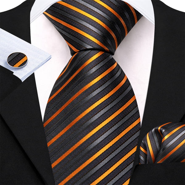  Grey Gold Striped mens silk ties set