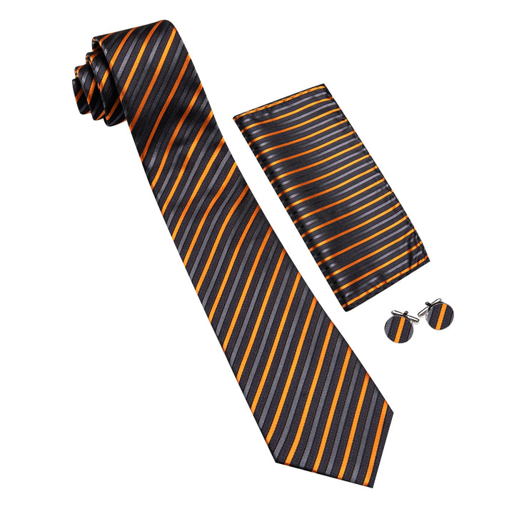 Grey Gold Striped mens silk ties set