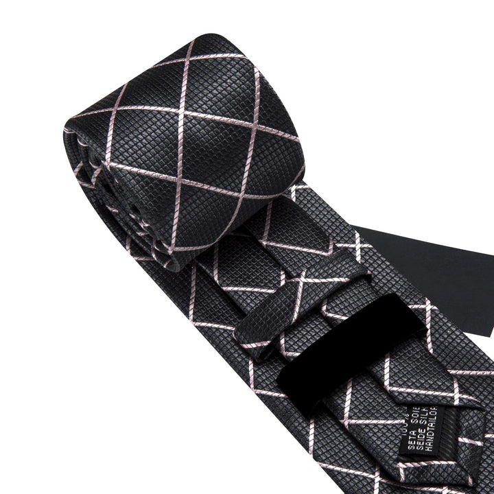 silk mens pink plaid black suit tie and pocket square cufflinks set for office men