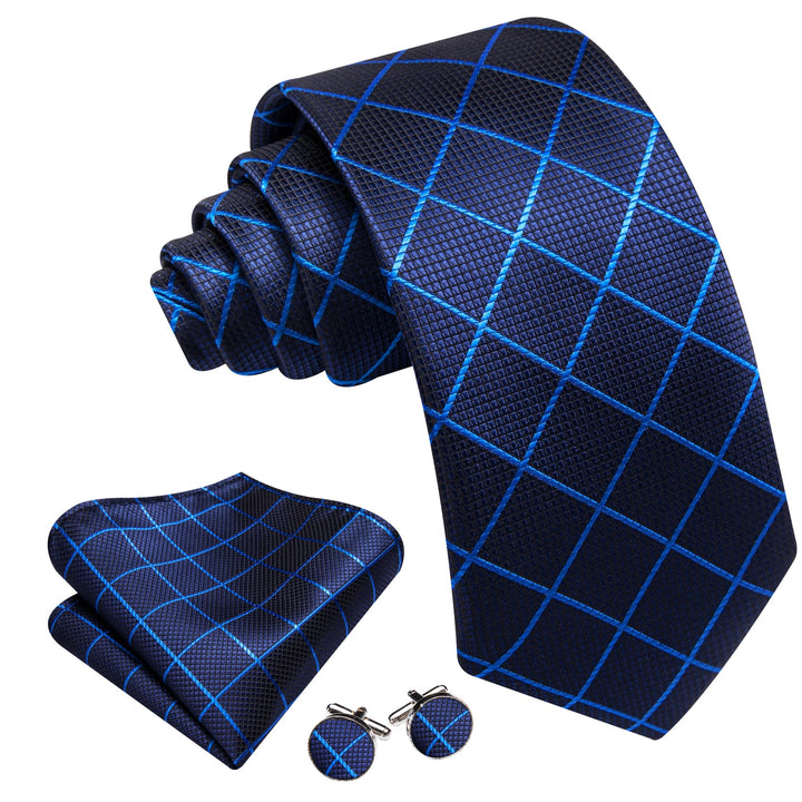 Navy blue plaid silk mens formal business ties set for mens suit