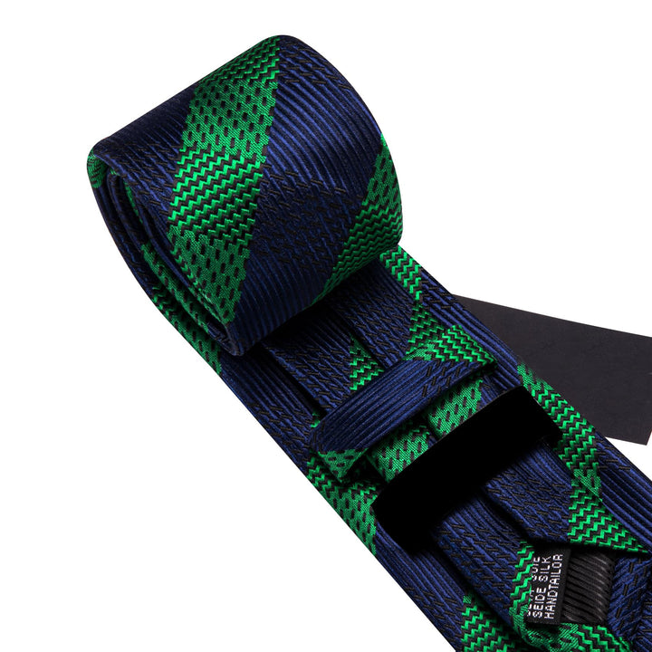 Navy Blue tie Emerald Green striped mens silk tie handkerchief cufflinks set for business meeting