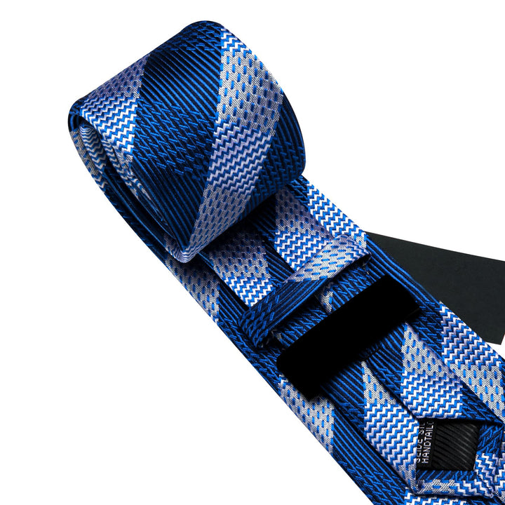 Navy Blue grey striped silk mens business formal tie handkerchief cufflinks set for suit dress