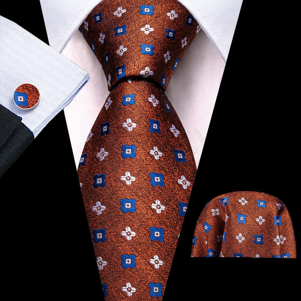 bright brown floral silk mens fashion ties set for suit, shirt,vest