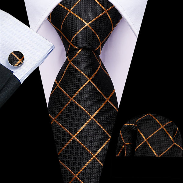 fashion business black gold striped silk mens ties set for wedding or business