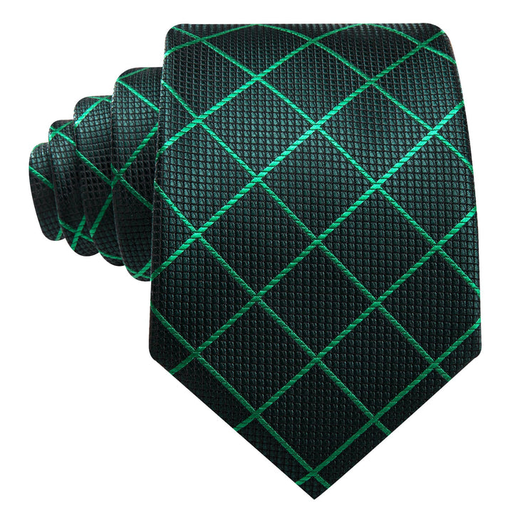 deep green plaid silk mens neckties handkerchief cufflinks set for business