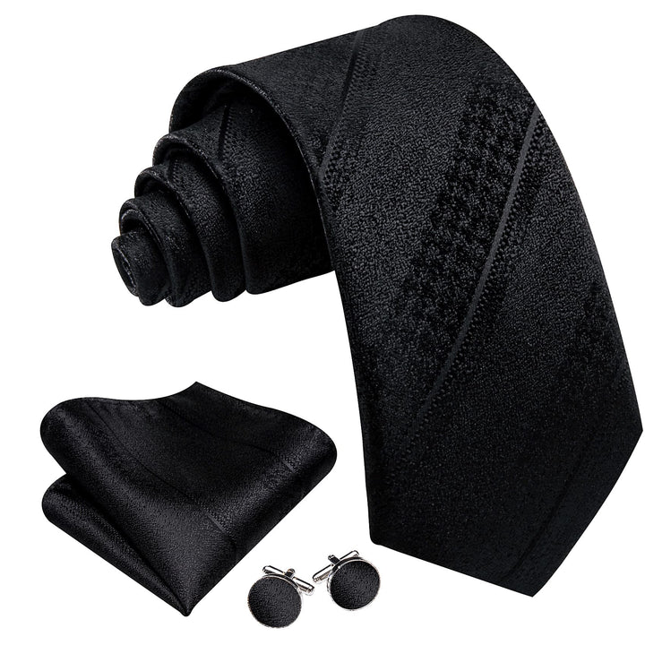 classic mens black striped silk business office ties pocket square cufflinks set