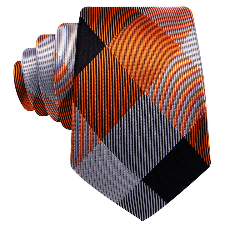black white orange plaid silk mens ties pocket square cufflinks set new arrival design