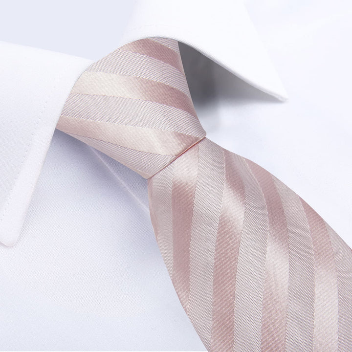 baby pink striped silk mens business ties pocket square cufflinks set