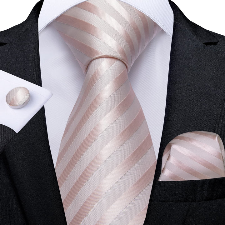 baby pink striped silk mens business ties pocket square cufflinks set