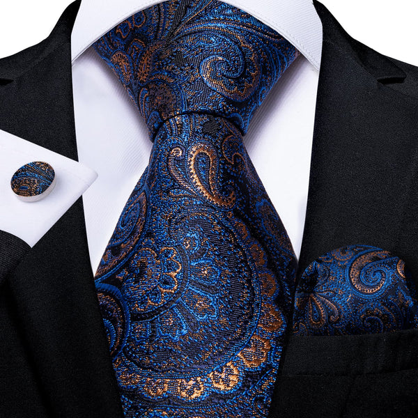 navy blue brown paisley silk mens suit ties set