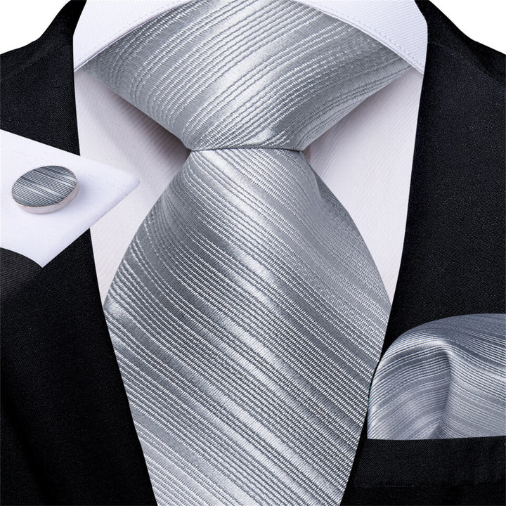Gray Gradient Striped Men's Silk Tie Set
