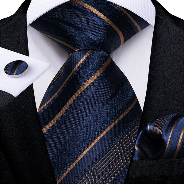 Deep Blue Brown Striped Men's Silk Tie