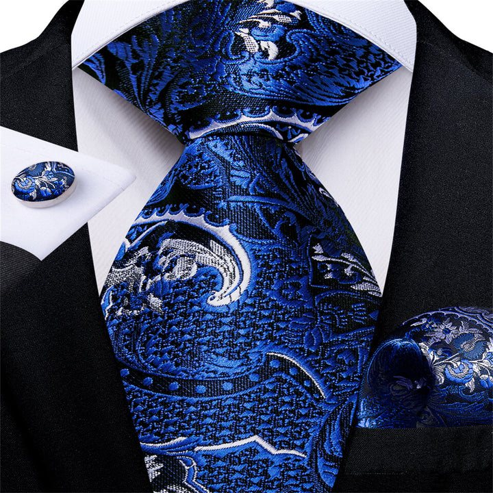 Blue Silver Floral Men's Silk Tie