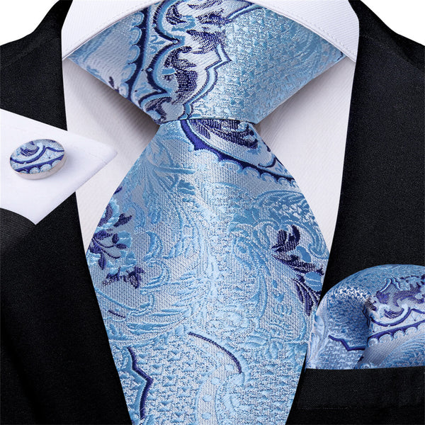 Blue Jacquard Woven Floral Men's Silk Tie