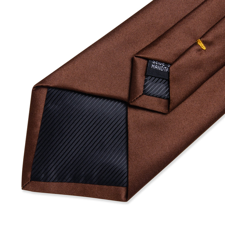 Mens Tie Pure Brown Solid Silk Necktie