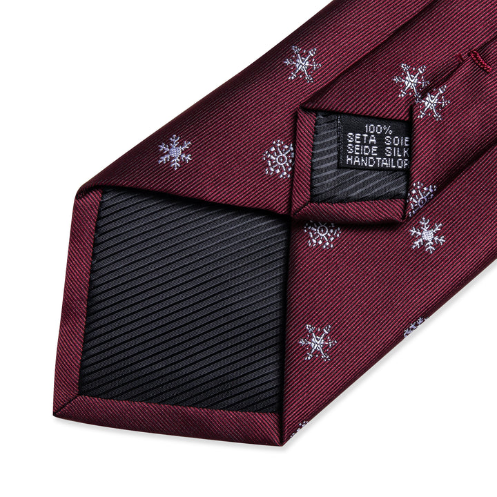 Christmas Tie Burgundy Red Snowflake Pattern Novelty Mens Necktie