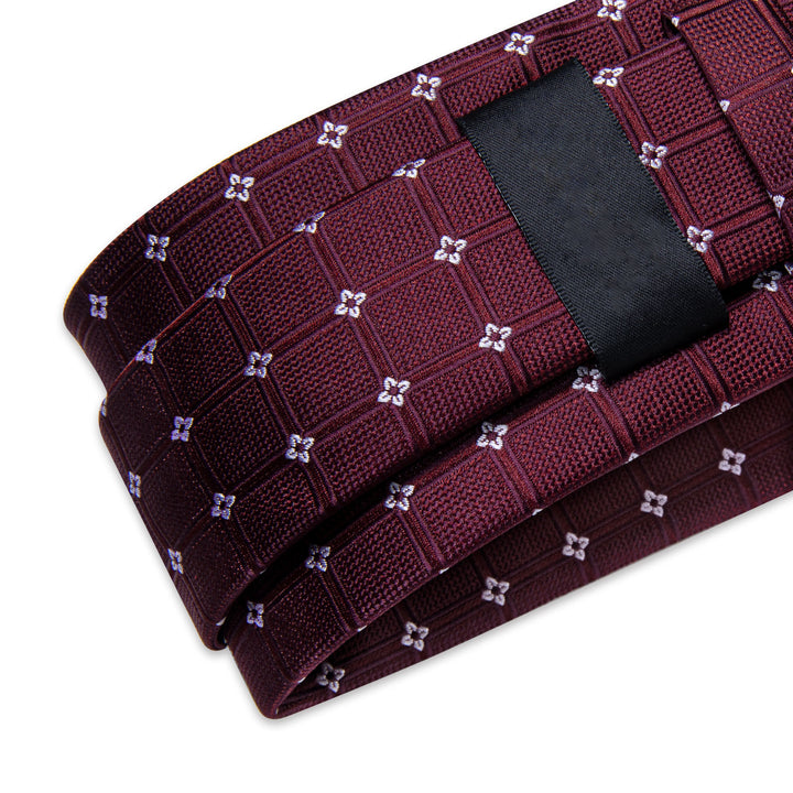 Burgundy Red Plaid Men's Tie Set Tie Pocket Square Cufflinks Set