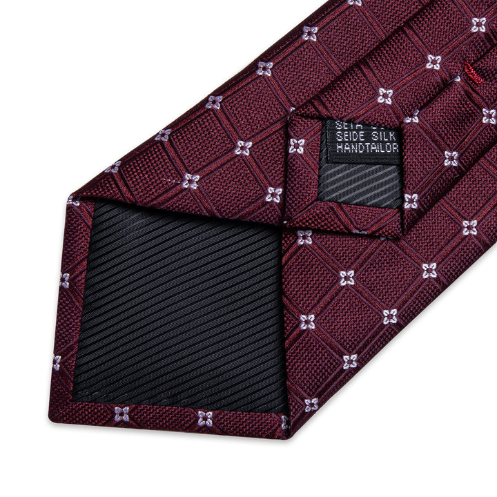 Burgundy Red Plaid Men's Tie Set Tie Pocket Square Cufflinks Set