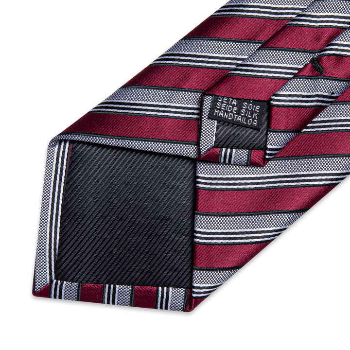 Burgundy Grey Striped Mens Suit Tie
