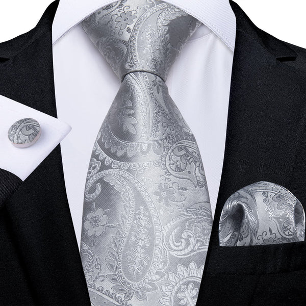 Grey paisley silk mens Formal business suit ties