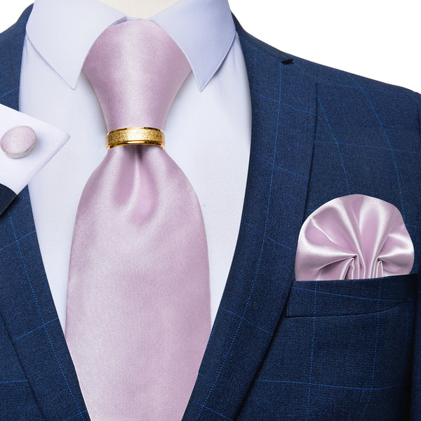Purple Mist Violet Solid Tie Ring Pocket Square Cufflinks Set