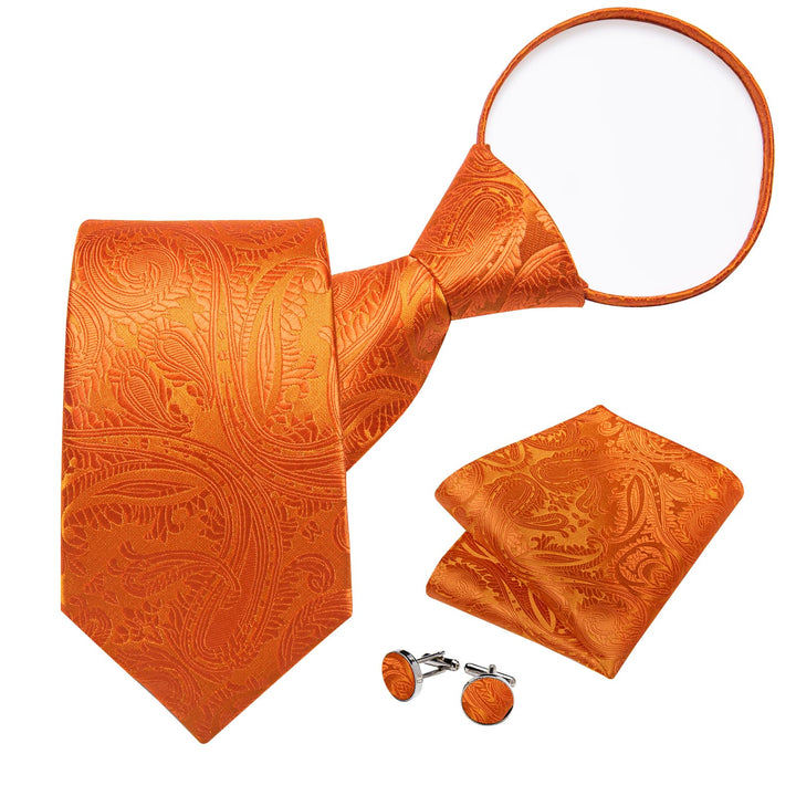 Mens Fashion Orange Paisley Silk Business Ties Set Hot Sale