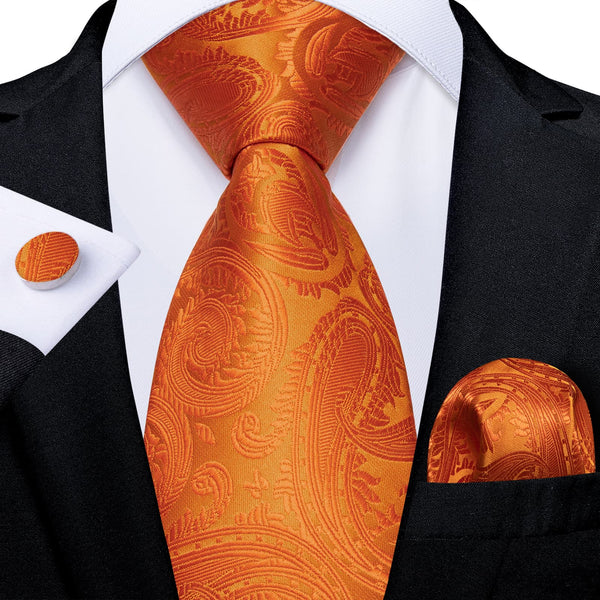 Mens Fashion Orange Paisley Silk Business Ties Set Hot Sale