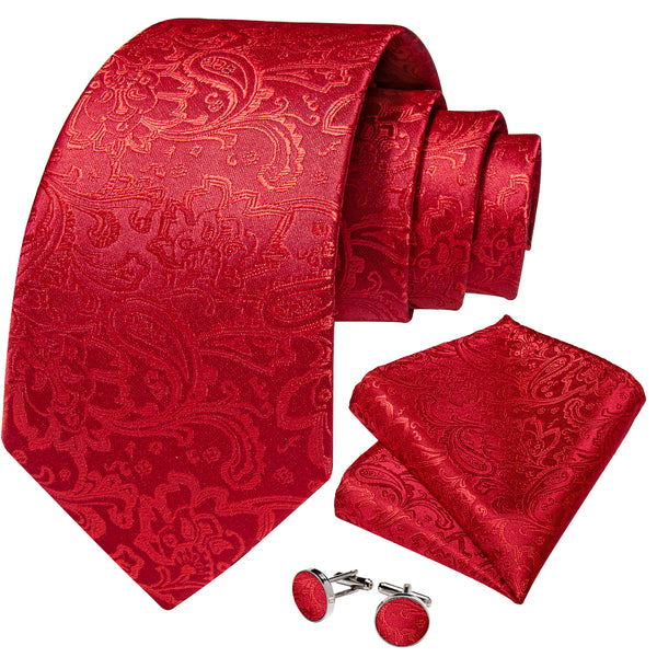 Ties2you Floral Tie Classic Red Paisley Silk Necktie Pocket Square Cufflinks Set Fashion
