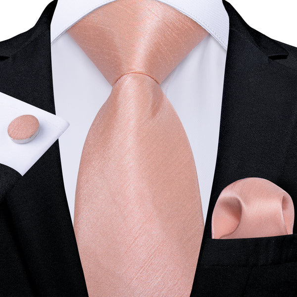 Pink Solid Silk Men's Necktie Pocket Square Cufflinks Set