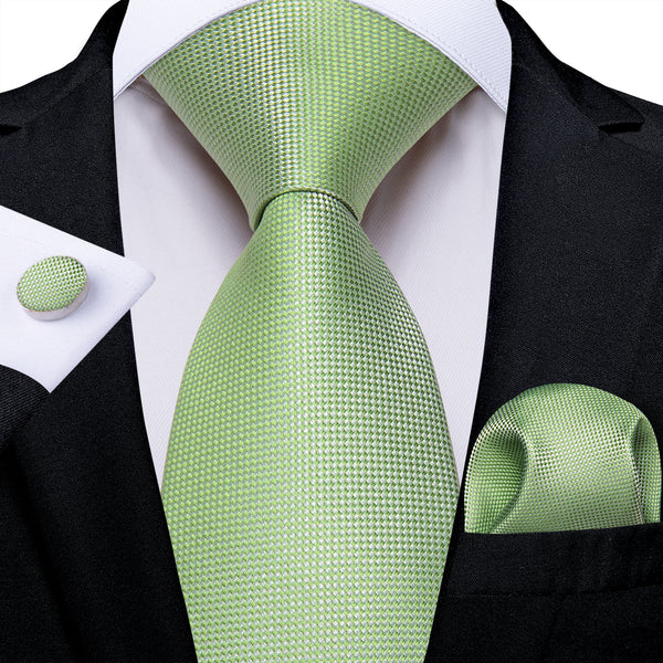 Avocado Green Plaid Silk Men's Necktie Pocket Square Cufflinks Set