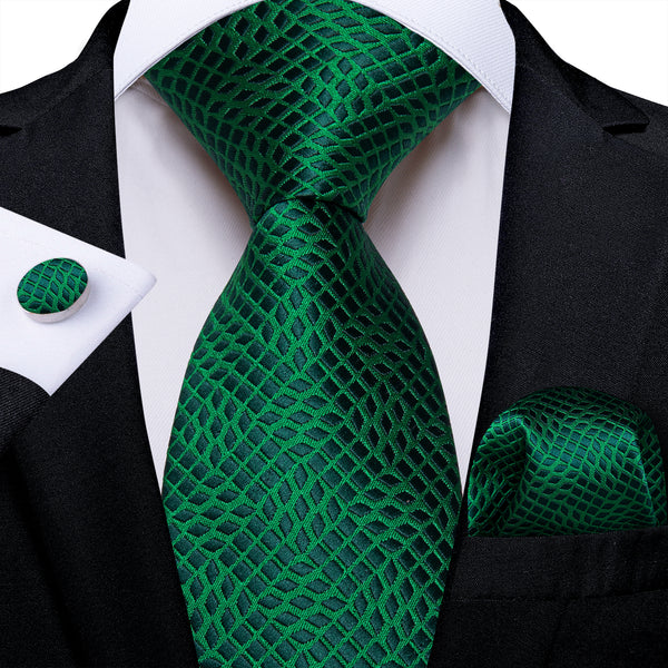 Emerald Green Novelty Men's Necktie Pocket Square Cufflinks Set