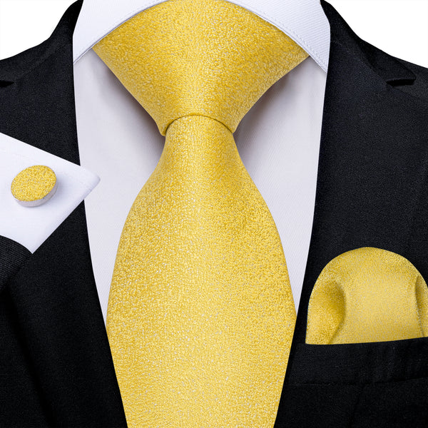 Yellow Novelty Jacquard Silk Men's Necktie Pocket Square Cufflinks Set