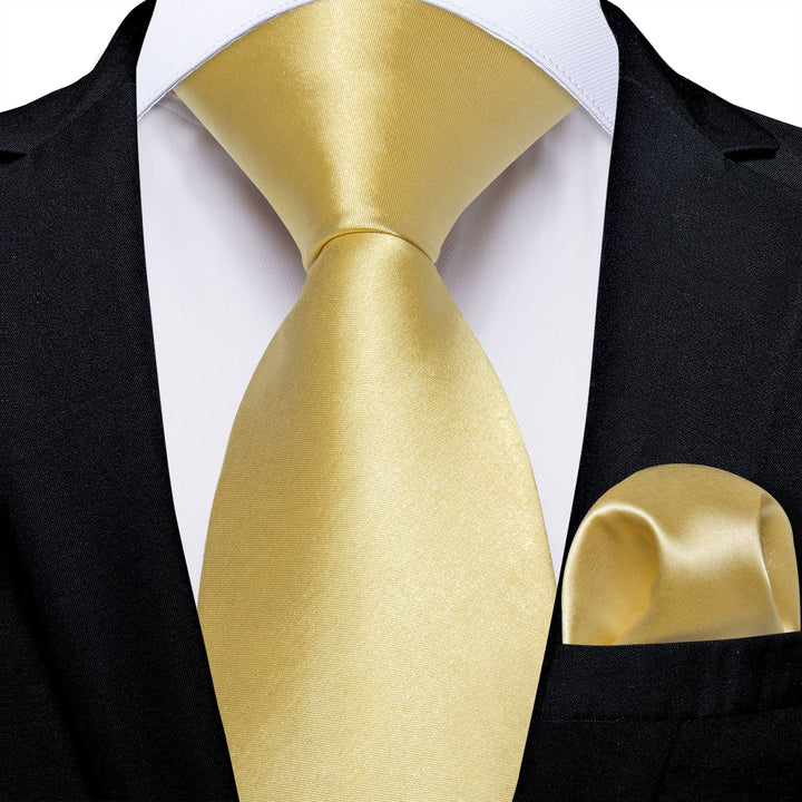  Blonde Yellow Solid Necktie Pocket Square Set