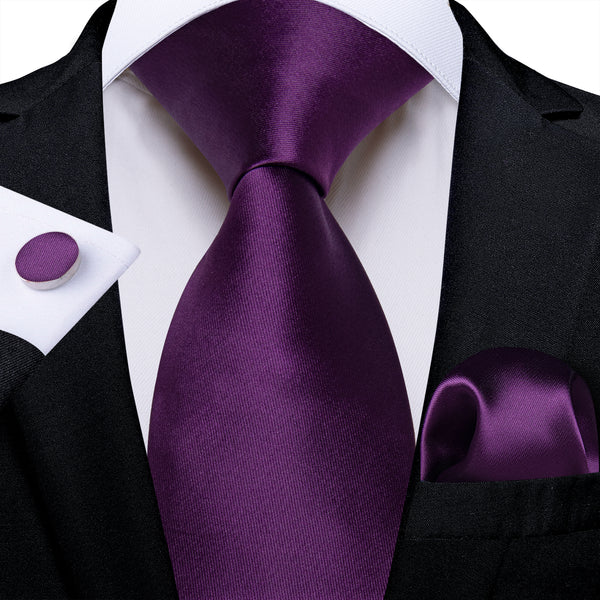 Violet Solid Men's Necktie Pocket Square Cufflinks Set