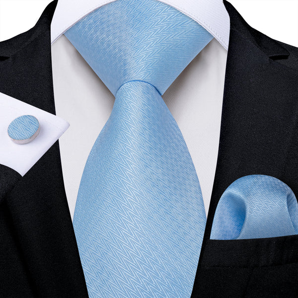 CornflowerBlue Geometric Men's Necktie Pocket Square Cufflinks Set